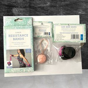 Best Brands 4PC Running SET; Resistance Bands, Hydration Reminder, LED Arm Band